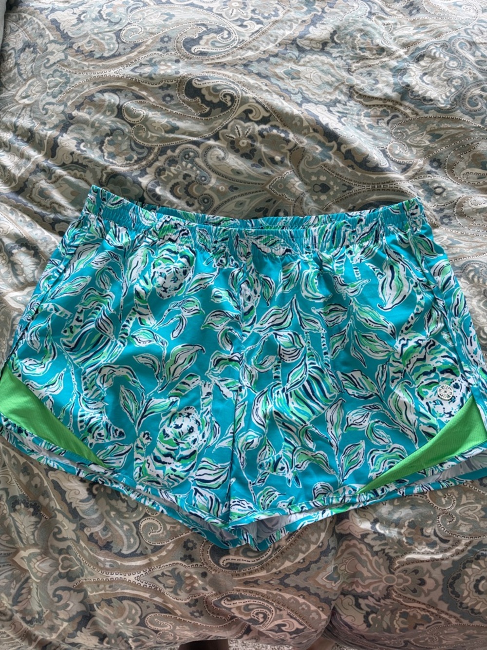 Lilly Pulitzer Turquoise Floral Athletic Shorts with Lime Accents